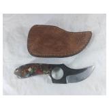 Damascus Skinning Knife with Leather Sheath