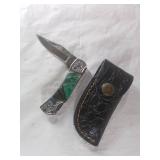 Damascus Folding Locking Blade Knife with Sheath