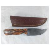 Damascus Steel Knife with Leather Sheath