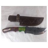 Damascus Steel Bowie Knife with Leather Sheath