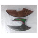 Damascus Rocker Blade Knife with Sheath