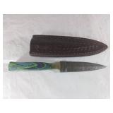 Damascus Steel Dagger with Leather Sheath