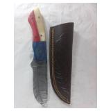 Damascus Steel Knife with Leather Sheath