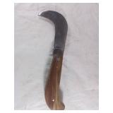 Damascus Hawkbill Knife with Wood Handle