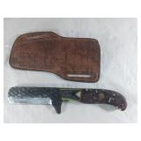 Damascus Steel Knife with Leather Sheath