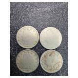 Four U.S. Liberty Head V Nickels, 1907-1910