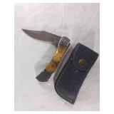 Damascus Folding Locking Blade Knife with Sheath
