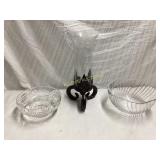 Glass Bowls and Metal-Base Glass Vase