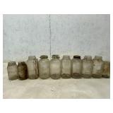 10 Glass Mason Jars with Various Markings