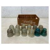 13 Glass Insulators with Coca-Cola Crate