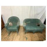 Green Wicker Rocking Chair and Loveseat