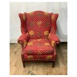 Wingback Armchair with Red Floral Upholstery