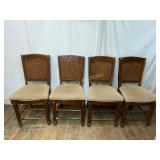 Four Wooden Dining Chairs with Upholstered Seats