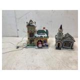 2 Ceramic Lighted Christmas Village Buildings