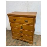 Oak Five-Drawer Chest With Brass Hardware