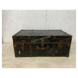 Canvas and Wood Steamer Trunk with Metal Hardware