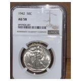 1942 Walking Liberty Half Dollar AU58
