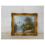 Framed Landscape Oil Painting with Gold Frame