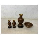 Cloisonnï¿½ Vases and Bowl on Stands