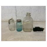 Four Vintage Glass Containers, Including Train Bot