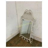 White Wrought Iron Wall Mirror with Scrollwork