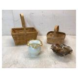 4 Baskets and Glassware Items