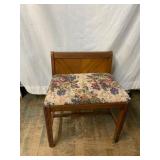 Wooden Vanity Bench With Floral Upholstery