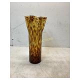 Amber Speckled Glass Vase with Ruffled Rim