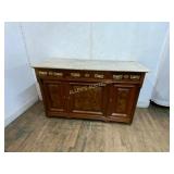 Marble-Top Wooden Sideboard with Damage