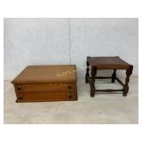 Wood Two-Drawer Chest and Leather-Top Stool