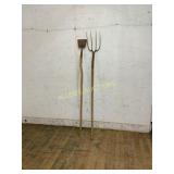 Rustic Metal Shovel and Hay Fork