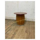 Wooden Barrel Side Table With Round Top