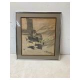 Framed Drawing of Snow Leopard by Tom Lefler