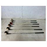 Six Wooden Shaft Golf Clubs