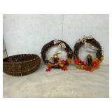 Decorative Grapevine Wreath Pair and Wicker Basket