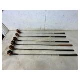 Six Vintage Wooden Golf Clubs
