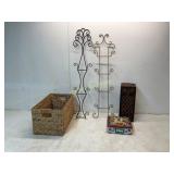 Decorative Items Including Metal Stands and Basket