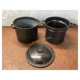 Three-Piece Black Enamel Stock Pot Set