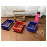 Wooden Crates, Pink Bottle, and Jewelry