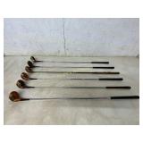 Six Wooden Shaft Golf Clubs