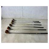 Six Wooden Head Golf Clubs