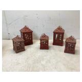 5 Red Metal Decorative Lanterns