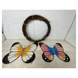 Grapevine Wreath with Two Metal Butterfly Decorati