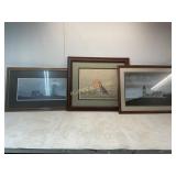 Framed Coastal and Lighthouse Artwork Trio