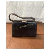 Black Crocodile Handbag with Gold-Tone Hardware