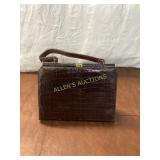 Brown Crocodile Embossed Leather Handbag
