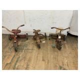 3 Vintage Tricycles and Scooter