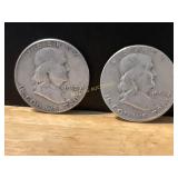 1952D and 1954 Silver Franklin Half Dollars, 90% S