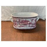 Oval Ceramic Tureen with Pink Transferware