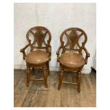 Wooden Armchairs with Leather Seats